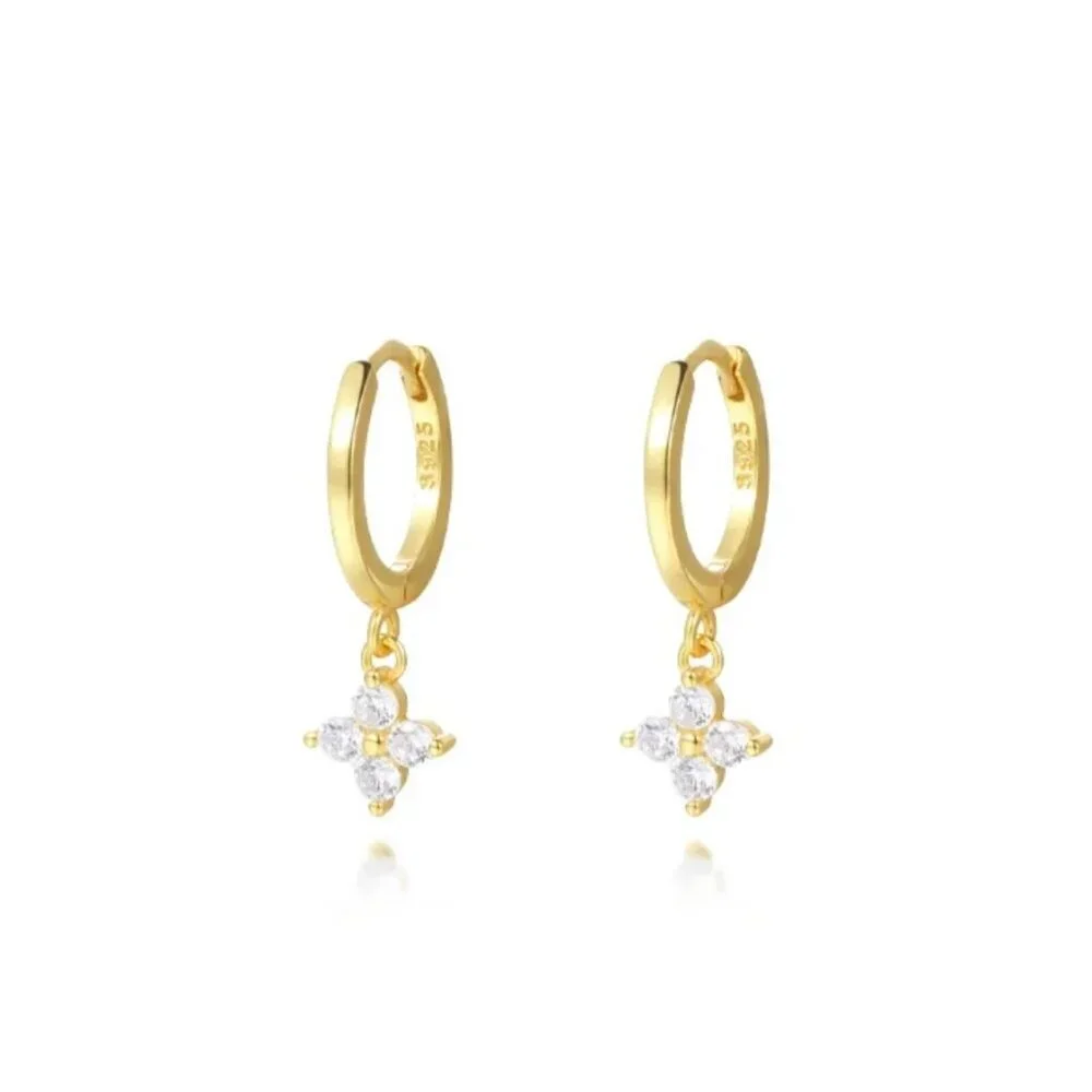 NEW 18k Gold Plated Flora 925 Sterling Silver Dainty Huggies